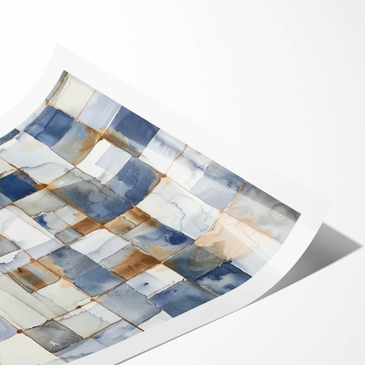 Earthen Harmony Abstracts – Muted Blue and Brown Grid Wall Art