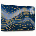 Fluid Abstract Wall Art – Navy Blue & Gold Wave Canvas