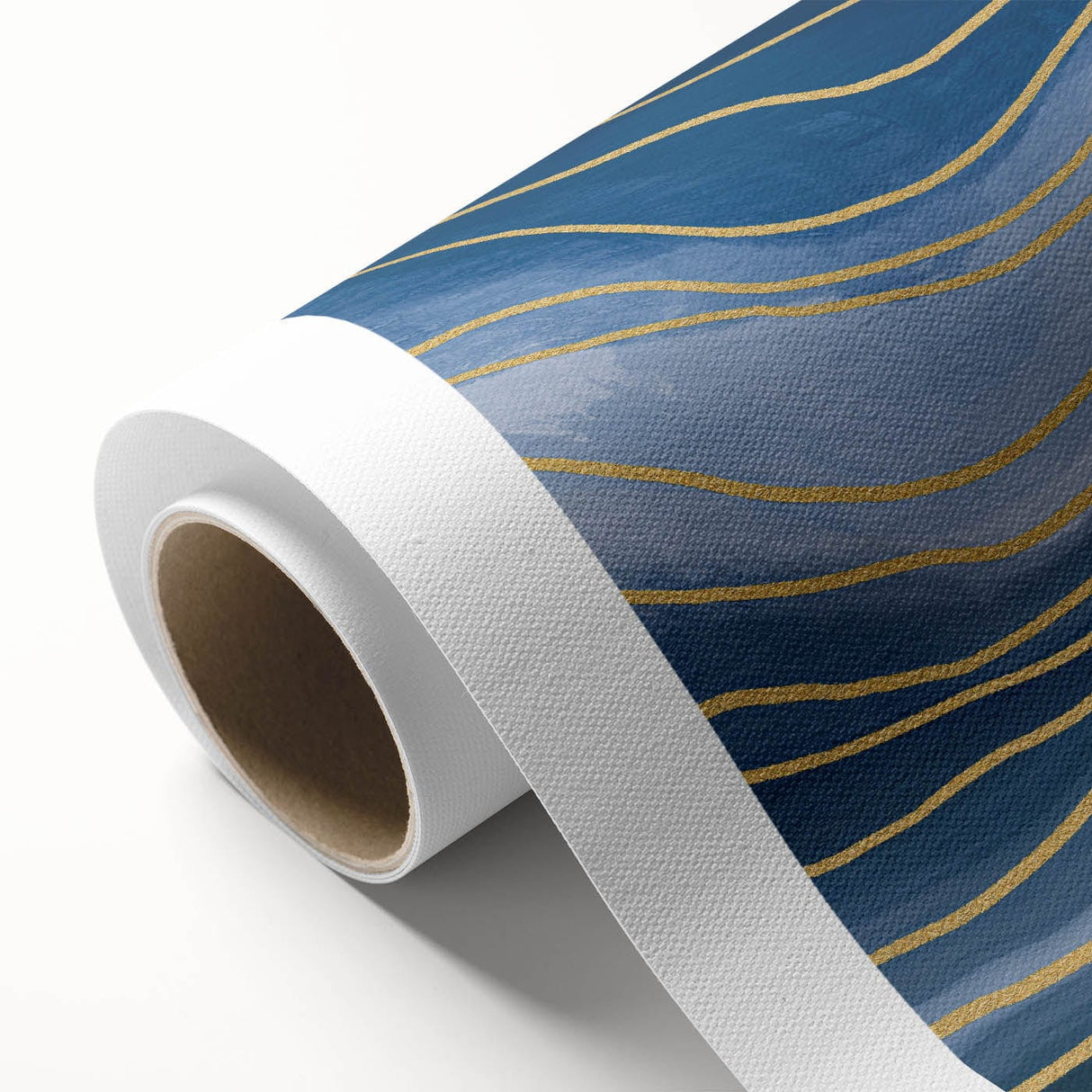 Fluid Abstract Wall Art – Navy Blue & Gold Wave Canvas