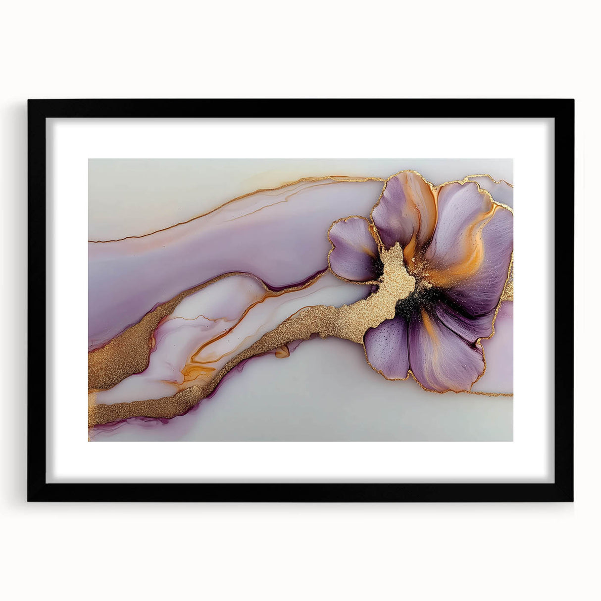 Exclusive Abstract Wall Decor – Elegant Purple & Gold Floral Art