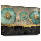 Golden Bloom – Fluid Acrylic Wall Decor with Turquoise Accents