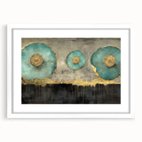Golden Bloom – Fluid Acrylic Wall Decor with Turquoise Accents