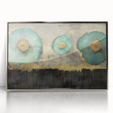 Golden Bloom – Fluid Acrylic Wall Decor with Turquoise Accents