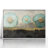 Golden Bloom – Fluid Acrylic Wall Decor with Turquoise Accents