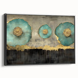 Golden Bloom – Fluid Acrylic Wall Decor with Turquoise Accents