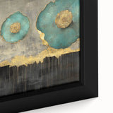 Golden Bloom – Fluid Acrylic Wall Decor with Turquoise Accents