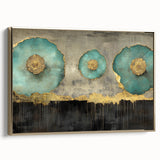 Golden Bloom – Fluid Acrylic Wall Decor with Turquoise Accents