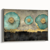 Golden Bloom – Fluid Acrylic Wall Decor with Turquoise Accents