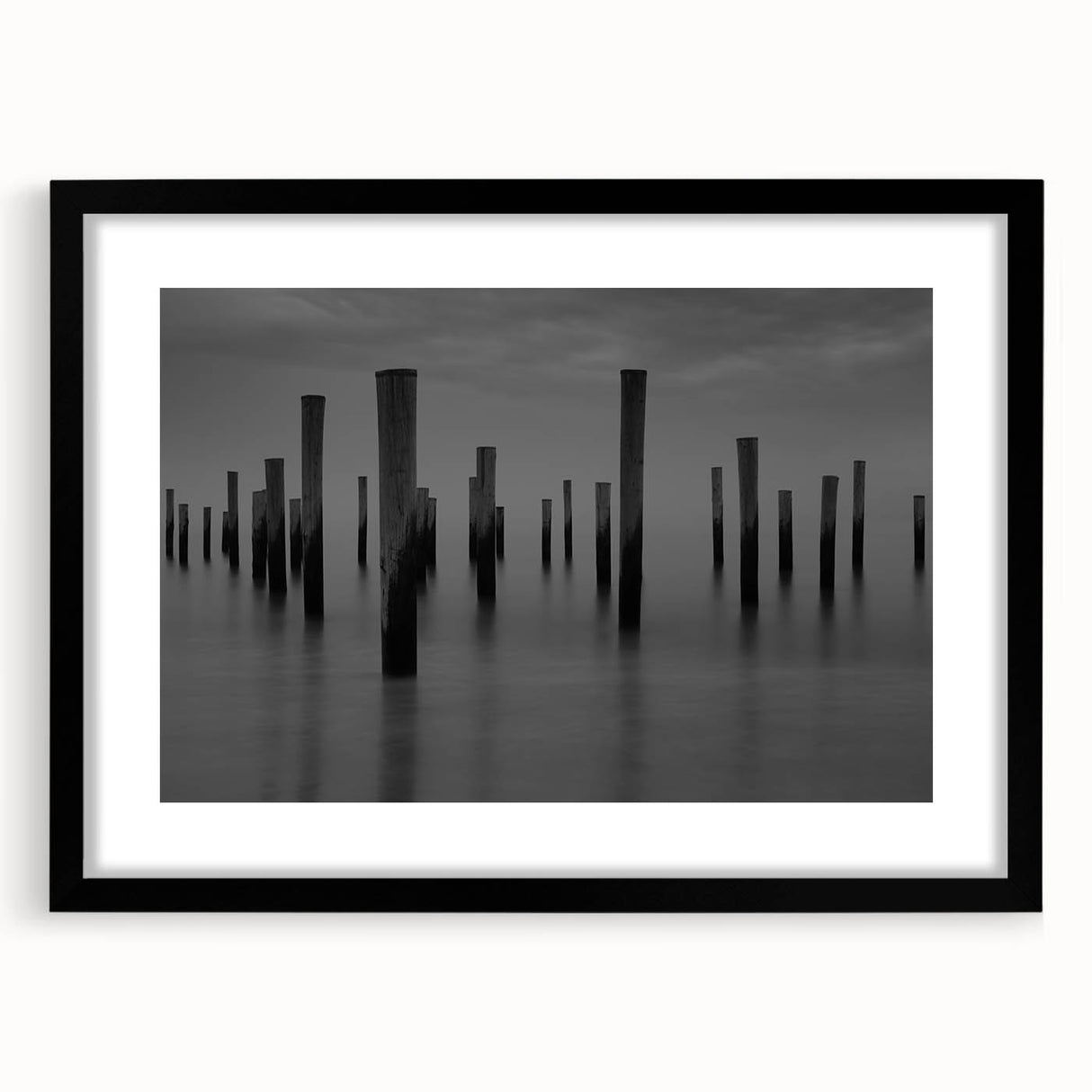 Contemporary Minimalist Nature Art – Pier Posts in Silent Water