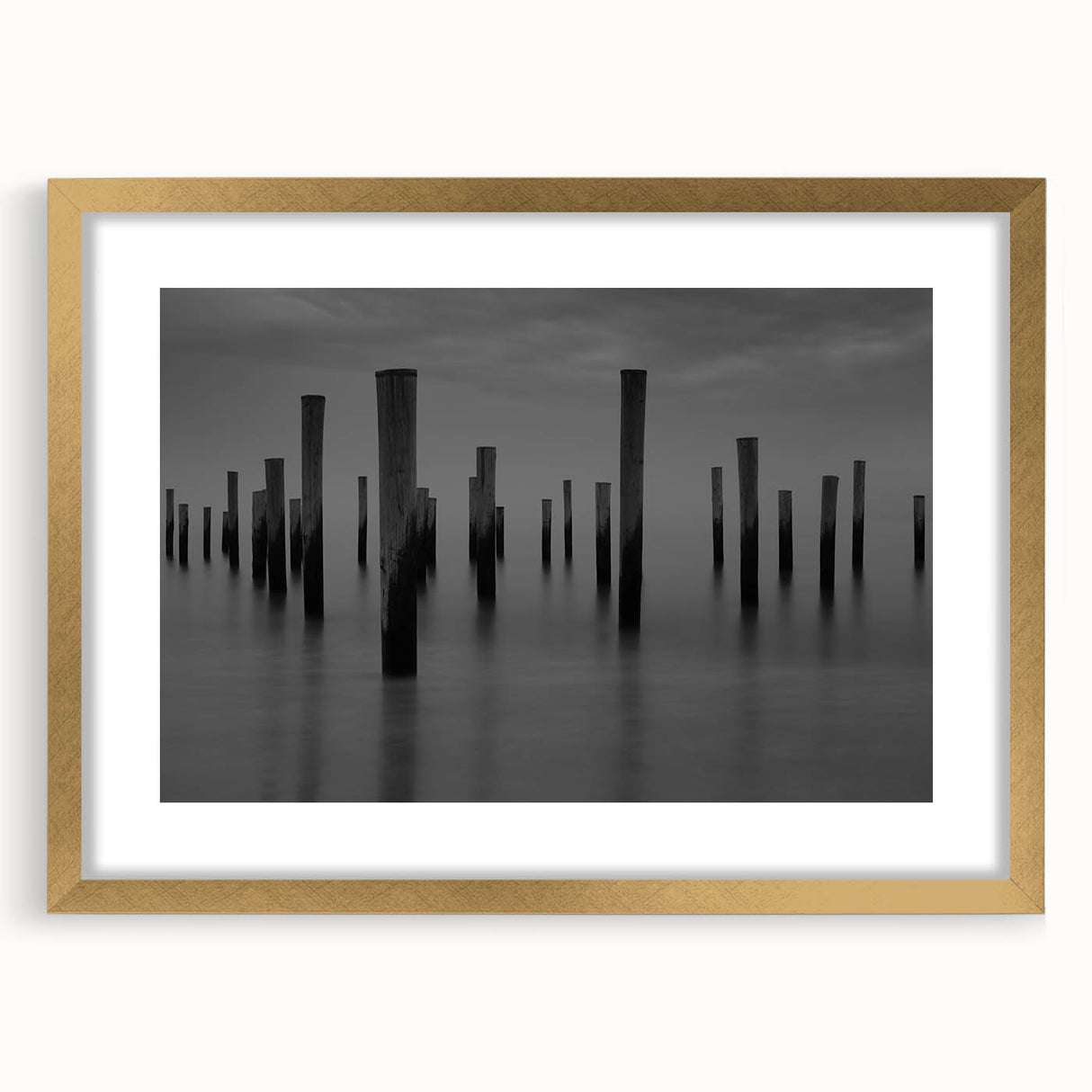 Contemporary Minimalist Nature Art – Pier Posts in Silent Water