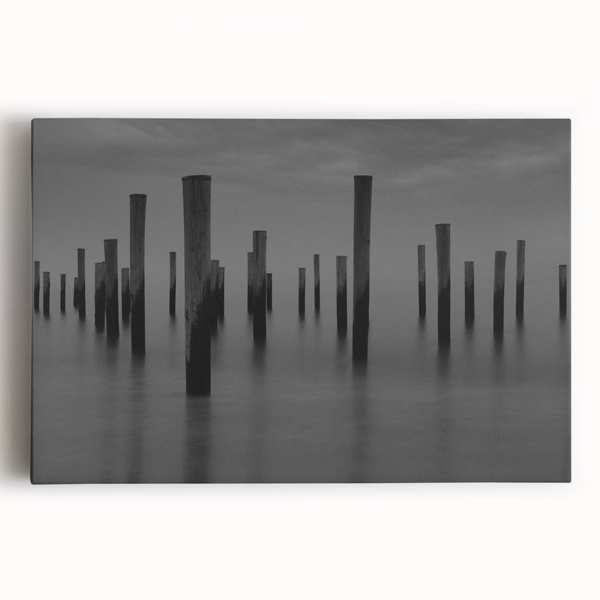 Contemporary Minimalist Nature Art – Pier Posts in Silent Water