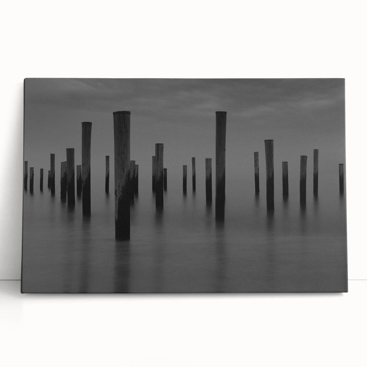 Contemporary Minimalist Nature Art – Pier Posts in Silent Water