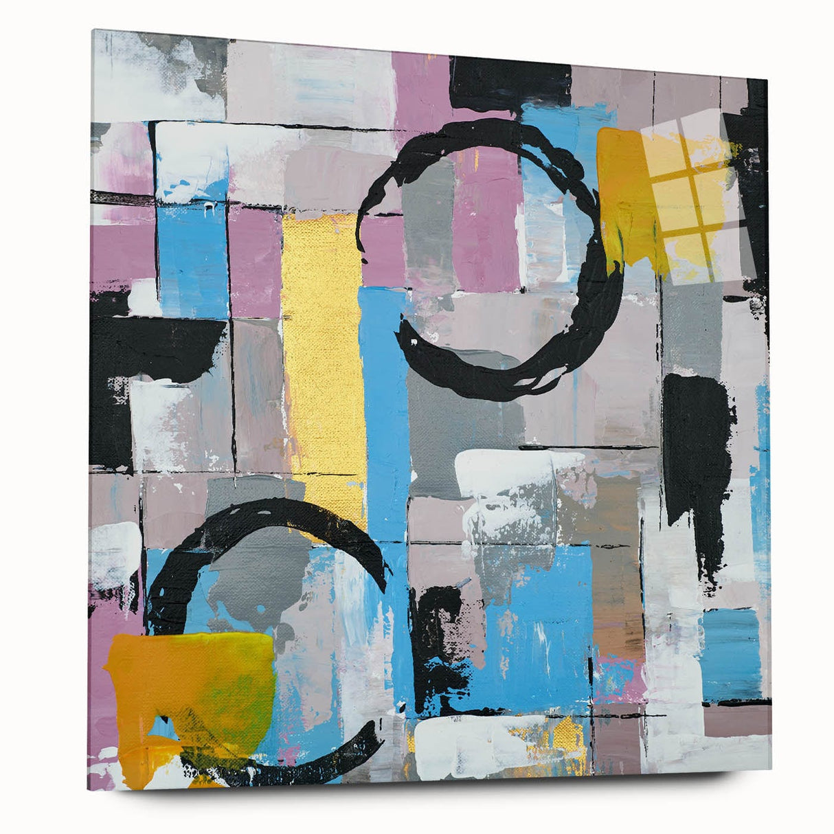Abstract Canvas Wall Art – Modern Art Print in Blue, Lilac & Yellow