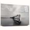Abstract Minimalist Landscape Paintings – Shipwreck in Silent Waters