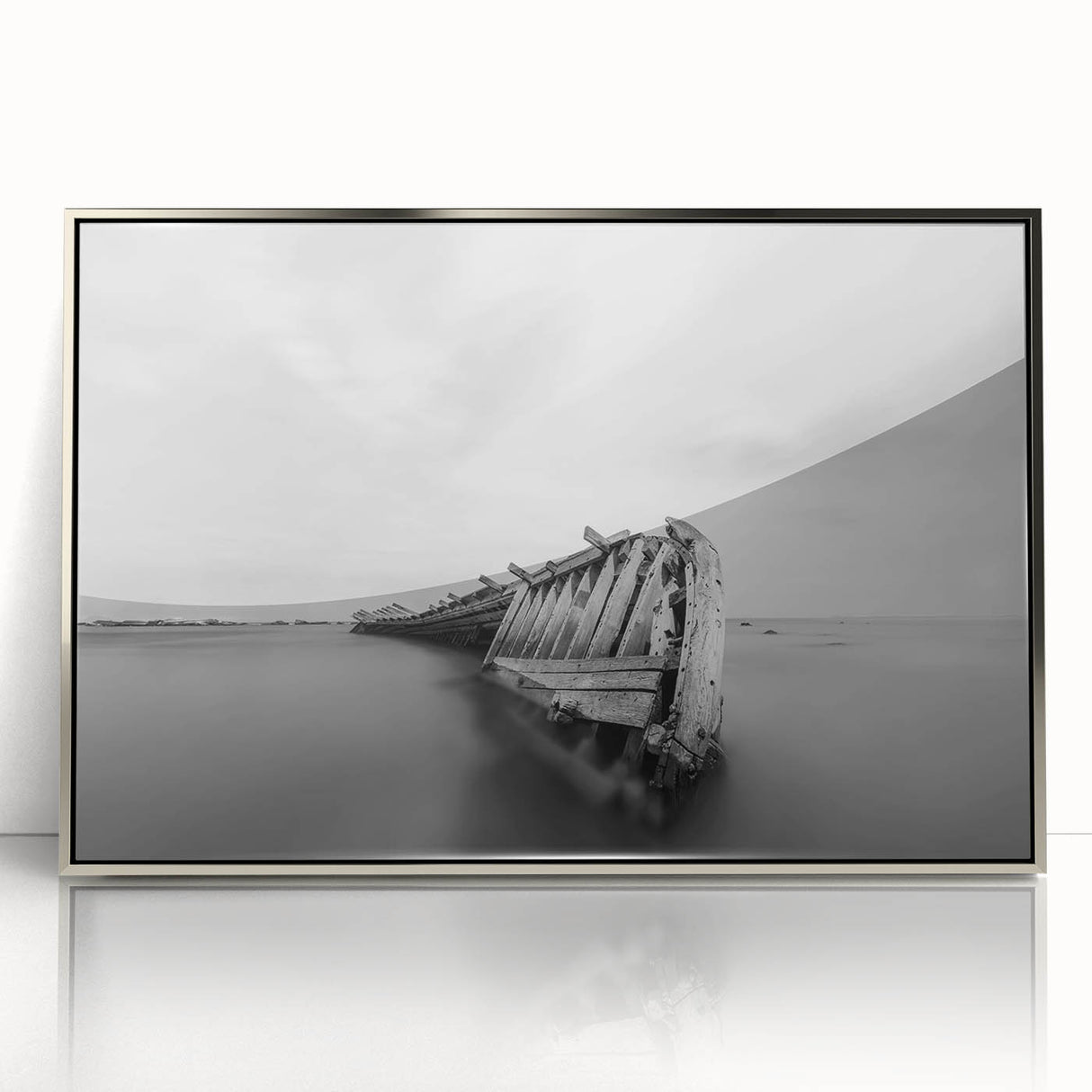 Abstract Minimalist Landscape Paintings – Shipwreck in Silent Waters