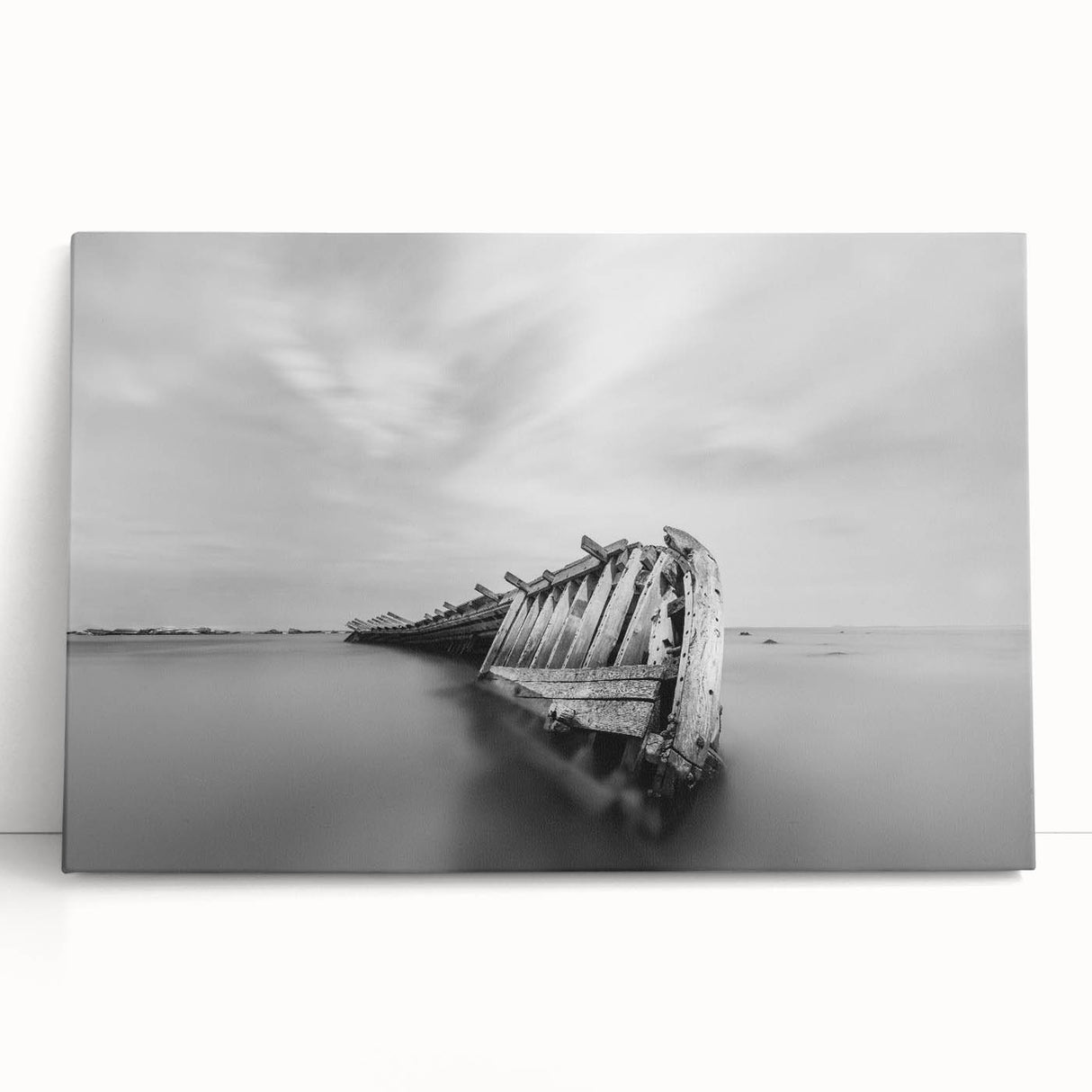 Abstract Minimalist Landscape Paintings – Shipwreck in Silent Waters