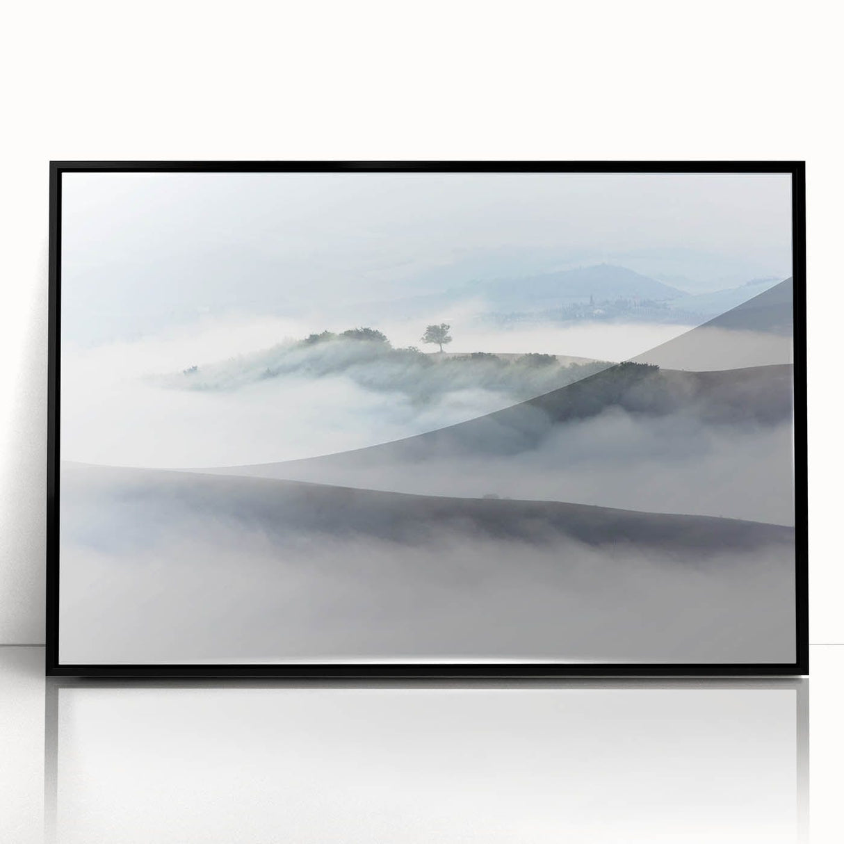 Large Abstract Wall Art – Serene Landscape Print in White & Gray