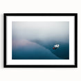 Black and White Minimalist Landscapes – Lone Boat on Misty Water
