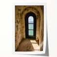 Minimalist Mountain Wall Art – Coastal View Through Arched Window