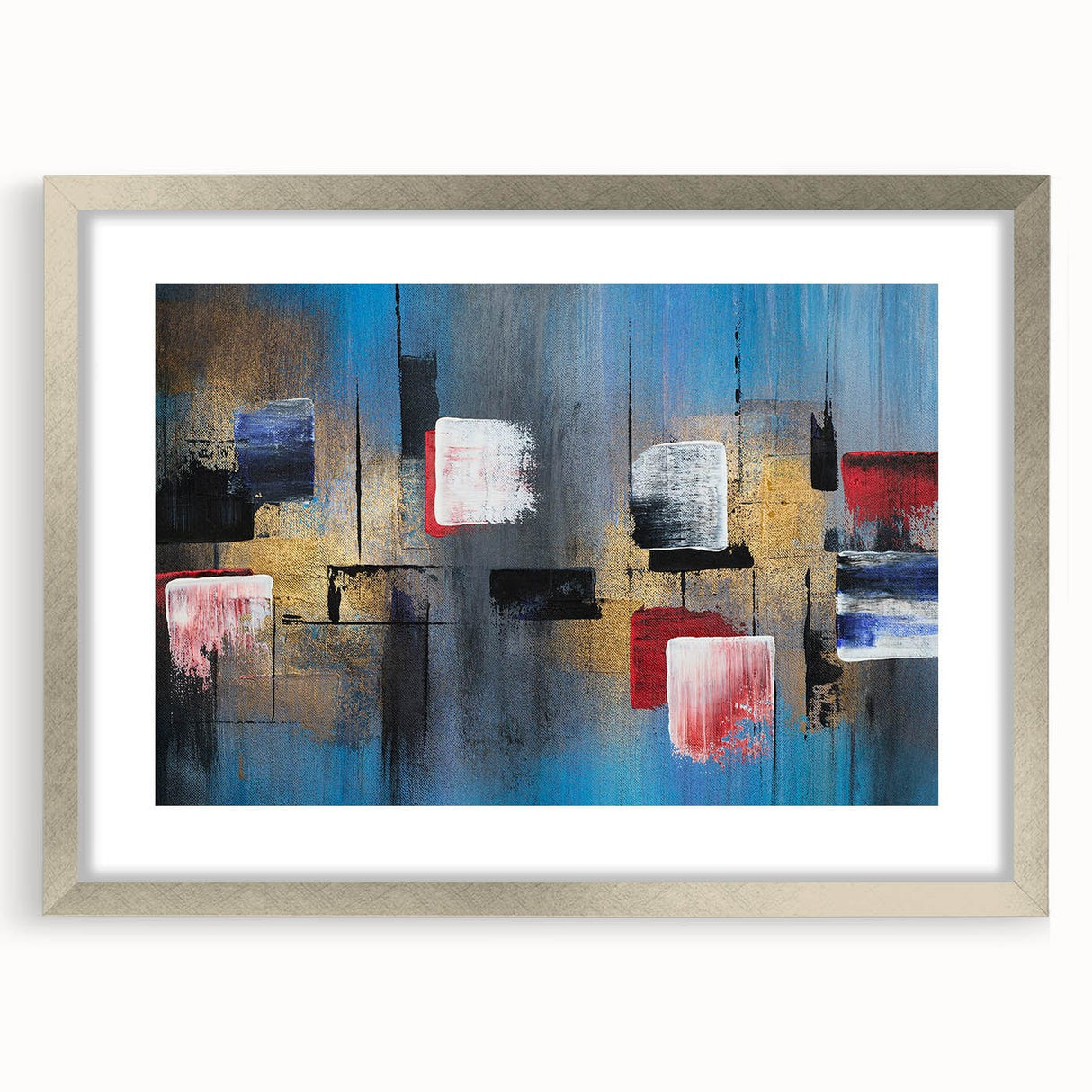 Abstract Wall Art – Large Modern Canvas in Blue, Gold & Red