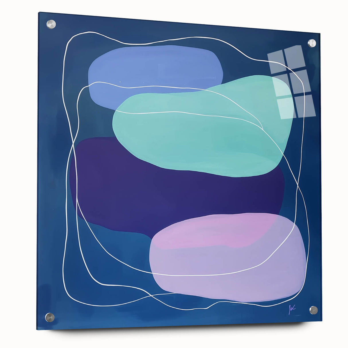 Large Modern Art Pieces - Teal & Purple Geometric Wall Art
