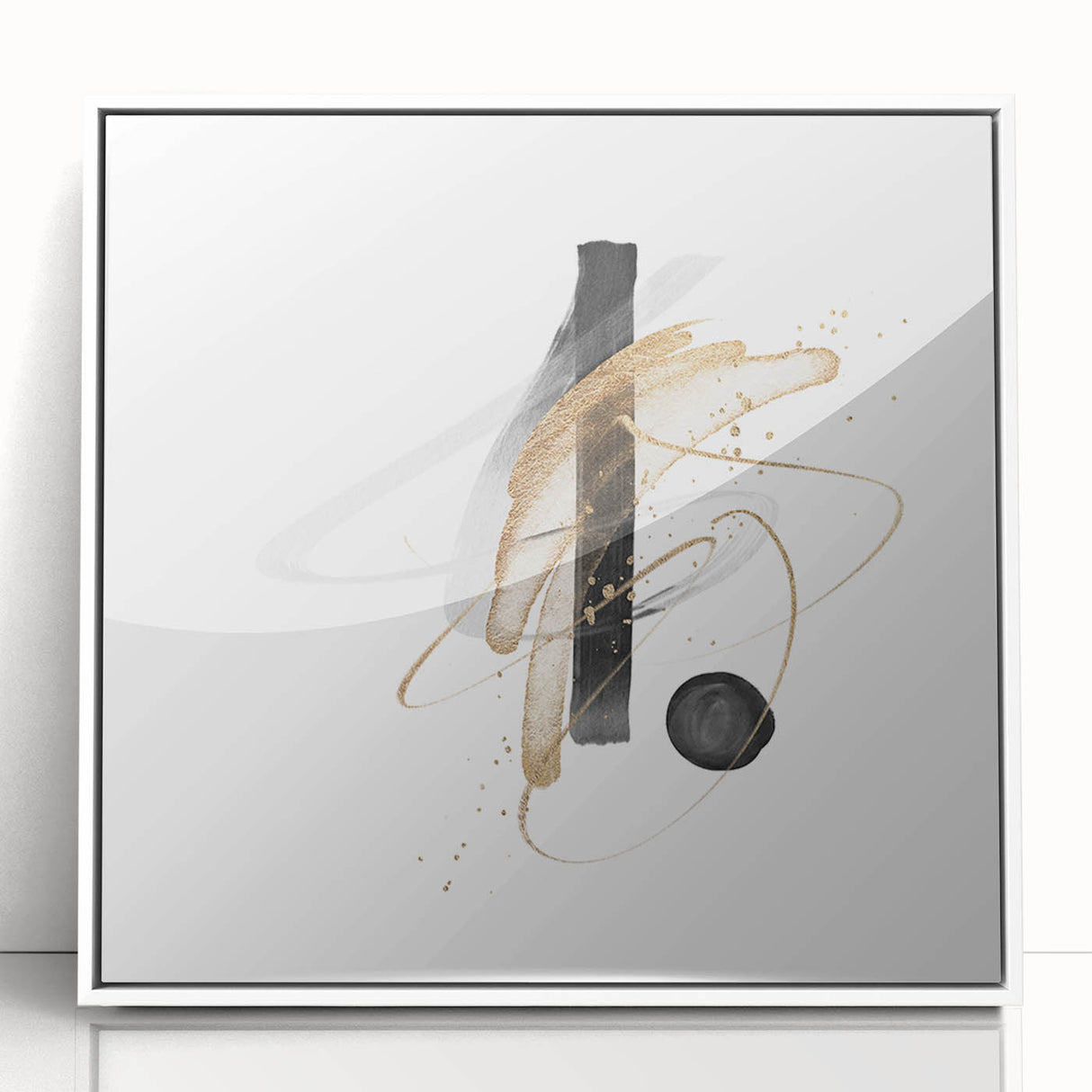 Abstract Geometric Framed Art – Minimalist Black and Gold Wall Décor