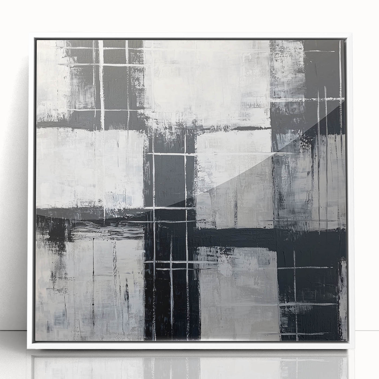 Geometric Abstract Paintings - Black & White Minimalist Wall Art