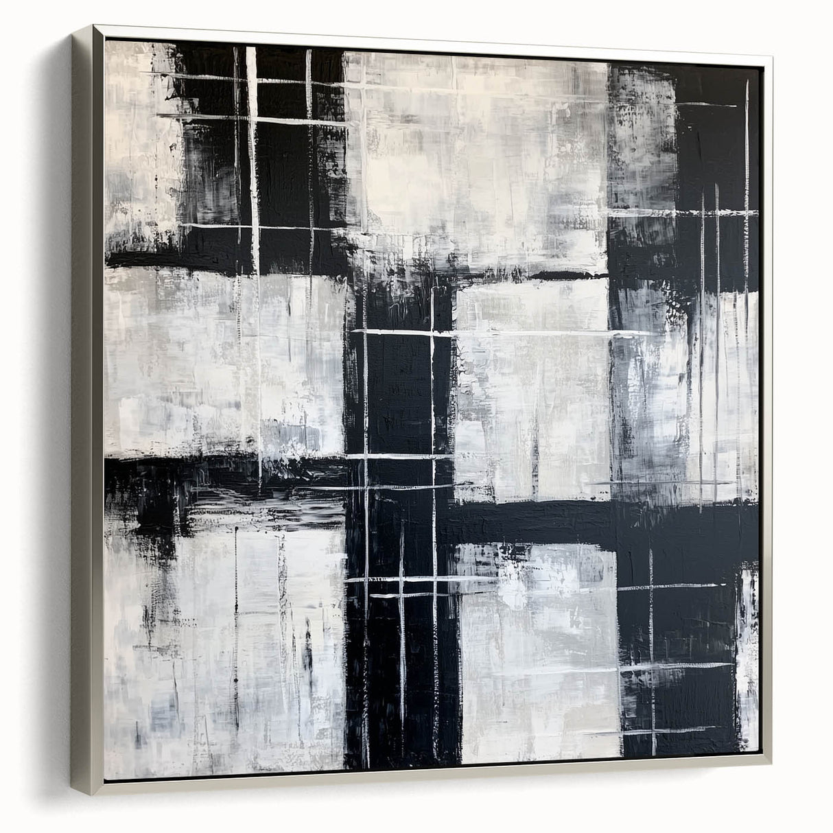 Geometric Abstract Paintings - Black & White Minimalist Wall Art