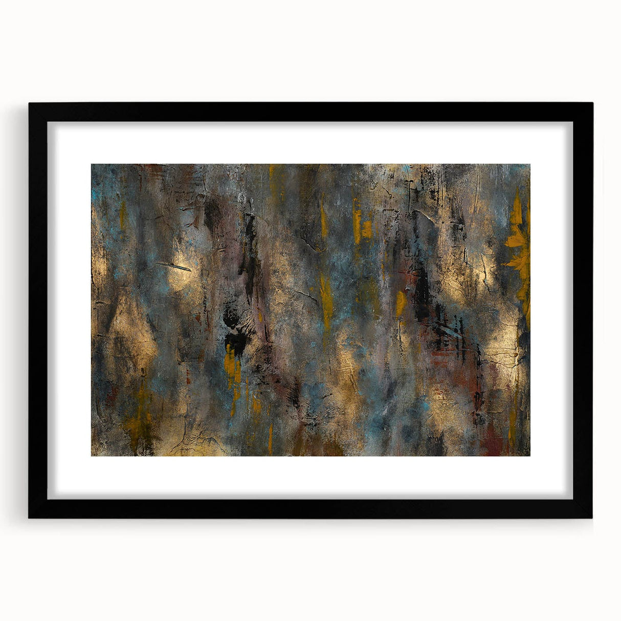 Large Abstract Wall Art – Moody Modern Canvas in Gold, Gray & Teal