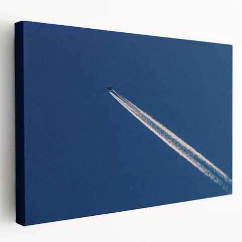 Minimalist Landscape Wall Art – Jet Trail Over Deep Blue Horizon