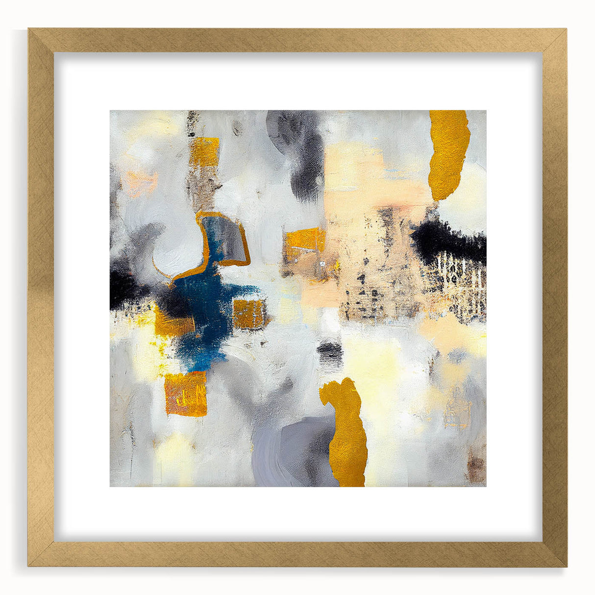 Blushed Blues – Royal Abstract Wall Art with Gold and Gray Accents