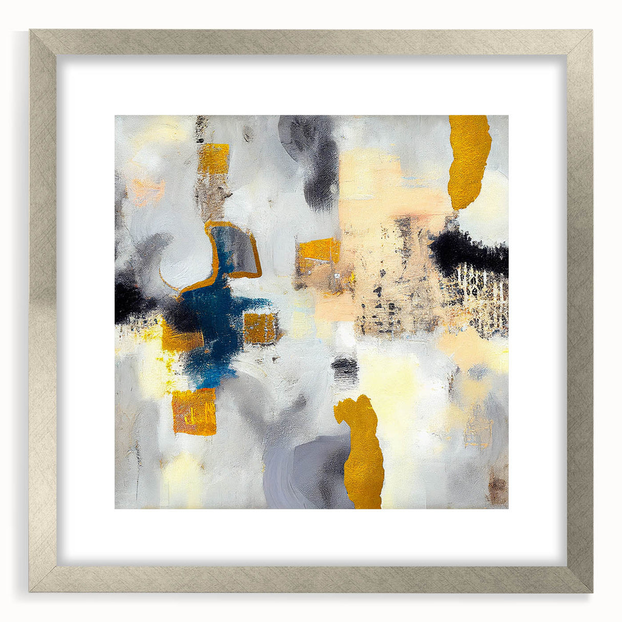 Blushed Blues – Royal Abstract Wall Art with Gold and Gray Accents