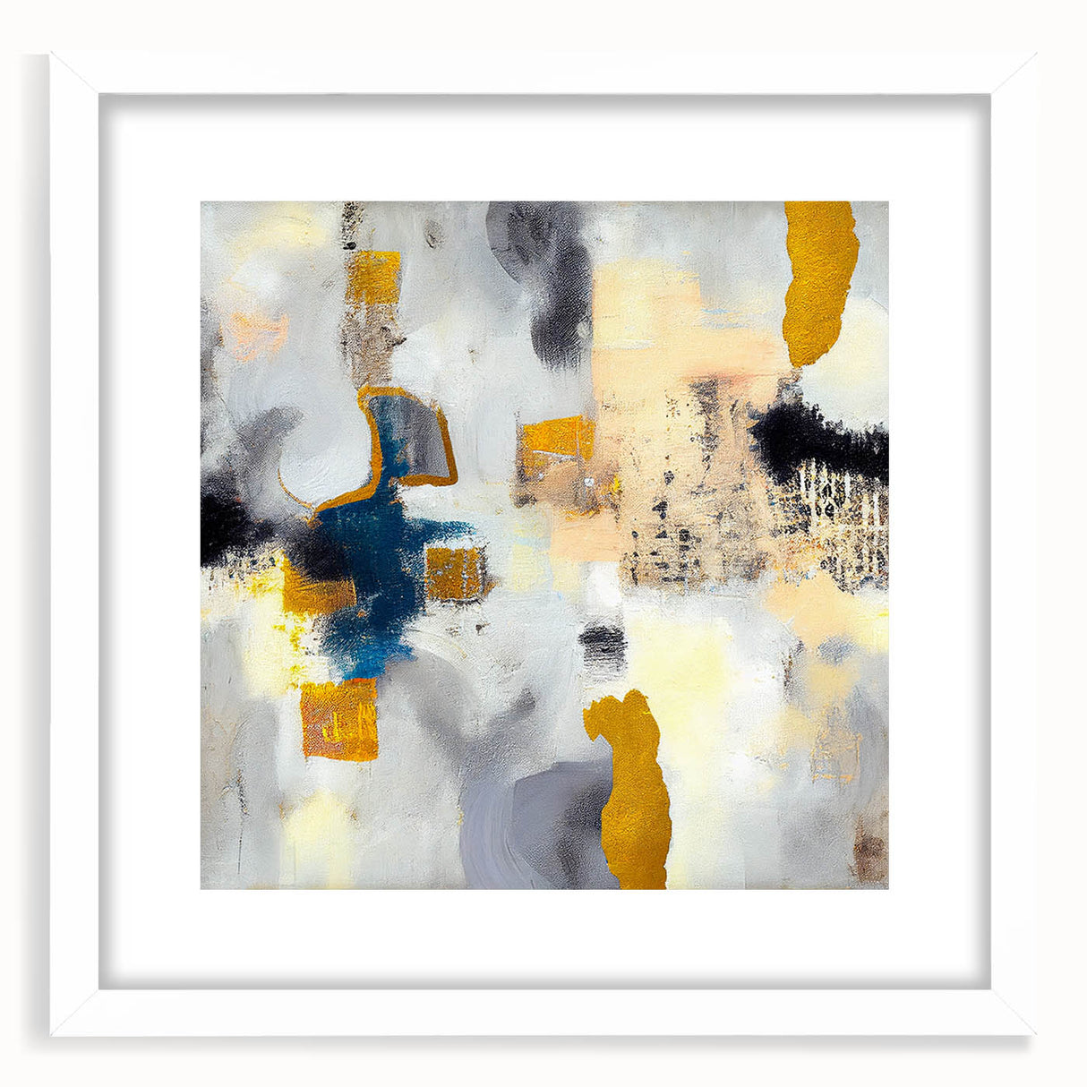 Blushed Blues – Royal Abstract Wall Art with Gold and Gray Accents