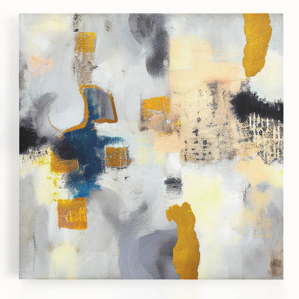 Blushed Blues – Royal Abstract Wall Art with Gold and Gray Accents