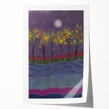 Abstract Minimalist Landscape Paintings – Forest Glow by Moonlight