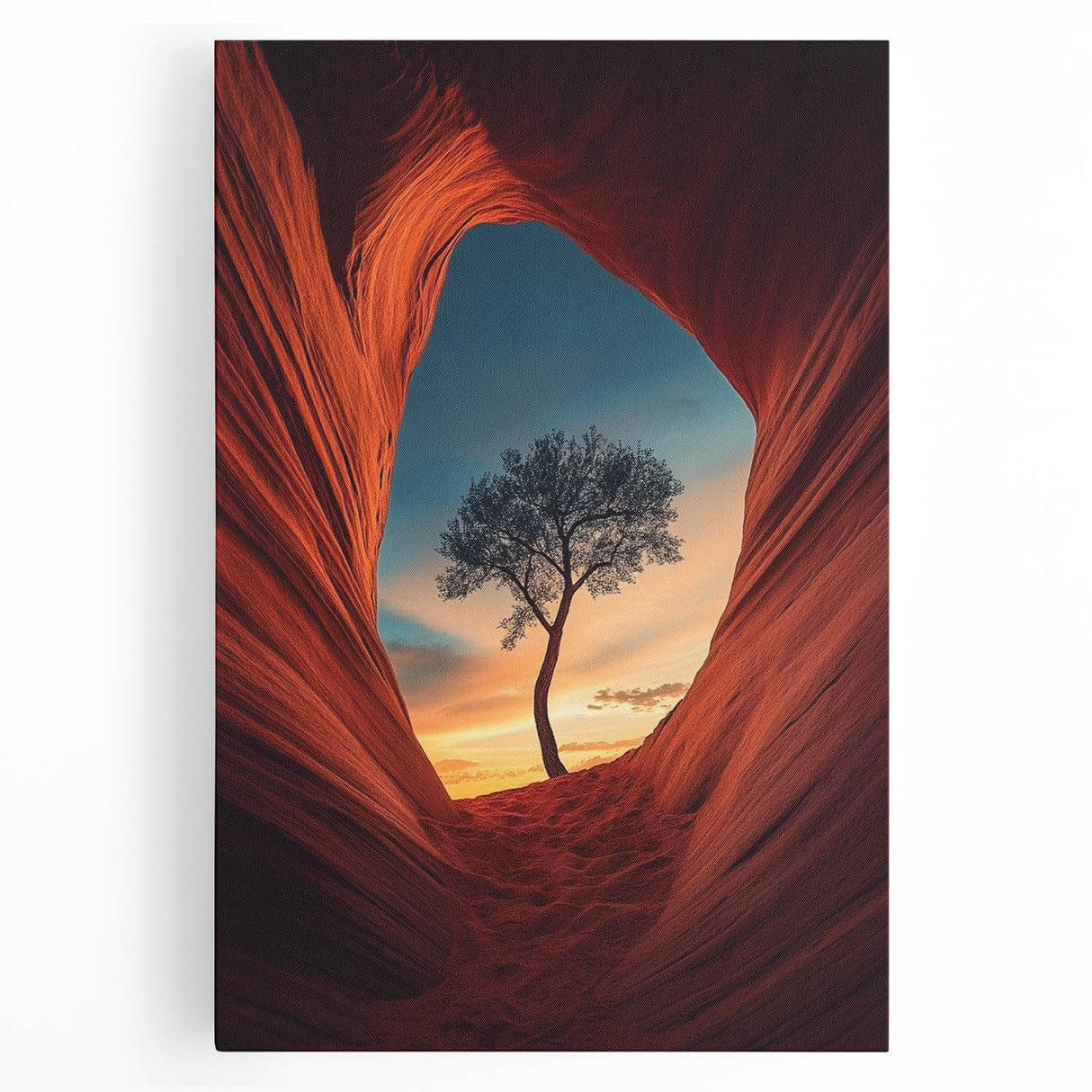 Lone Tree in Desert Canyon – Dramatic Nature Landscape Art