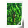 Minimalist Coastal Landscape Art – Tranquil Boat in Green Waters