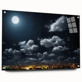 Modern Urban Landscape Art - Moonlit City Skyline Print