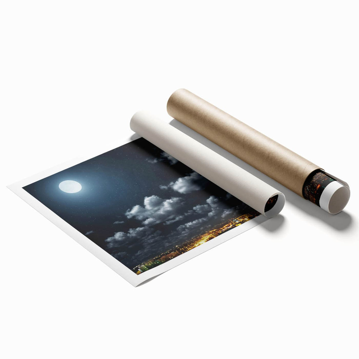 Modern Urban Landscape Art - Moonlit City Skyline Print