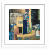Geometric Moody Modern Wall Art - Abstract Blue & Gold Collage