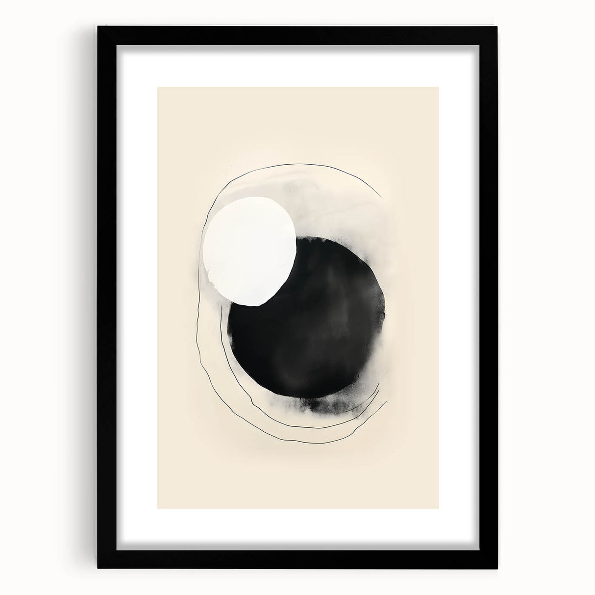 Abstract Geometric Framed Art – Minimalist Black and White Circle Print