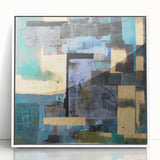 Abstract Moody Modern Wall Art - Blue, Gold & Black Geometric Design