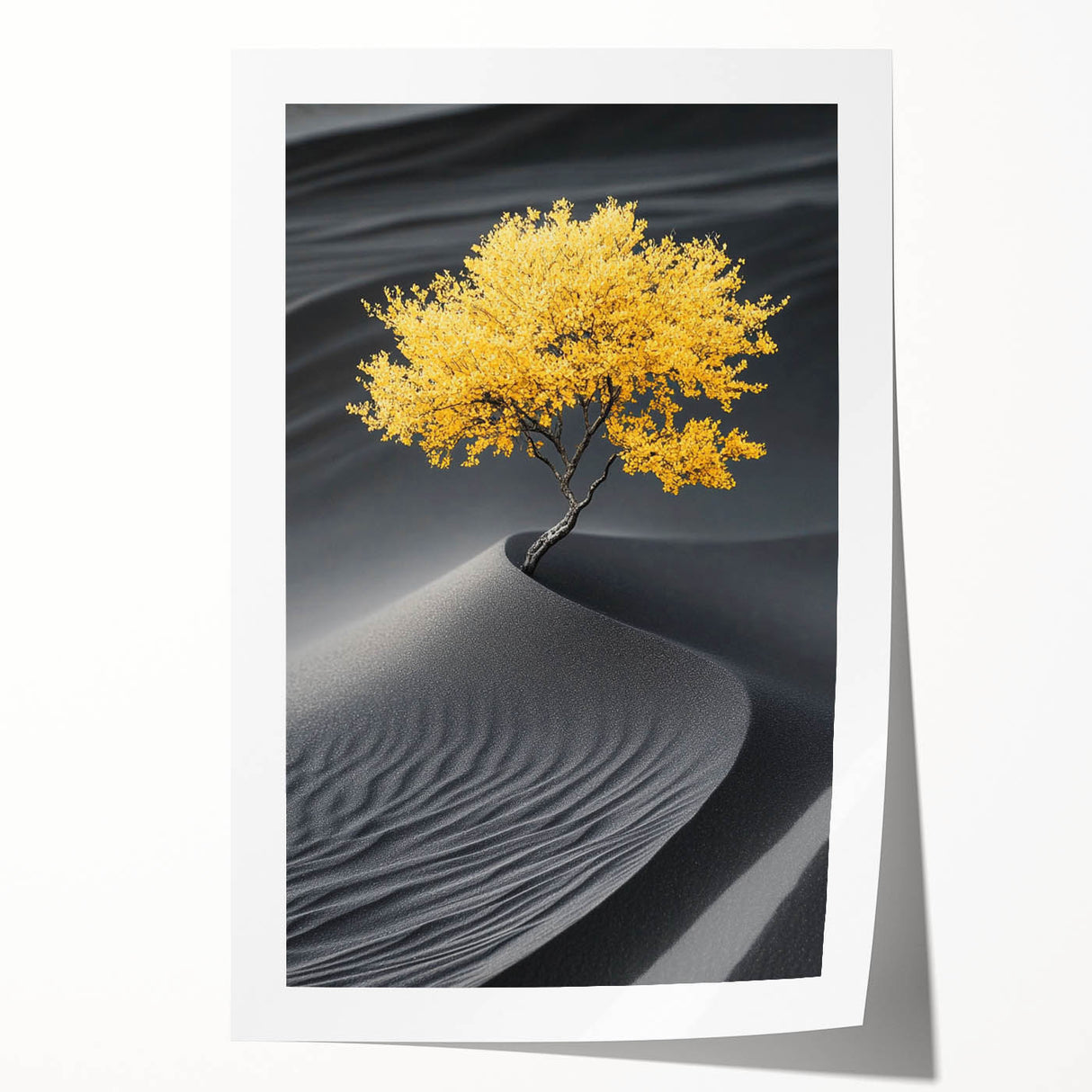 Golden Tree in Black Desert – Tree Art Prints & Nature Wall Art