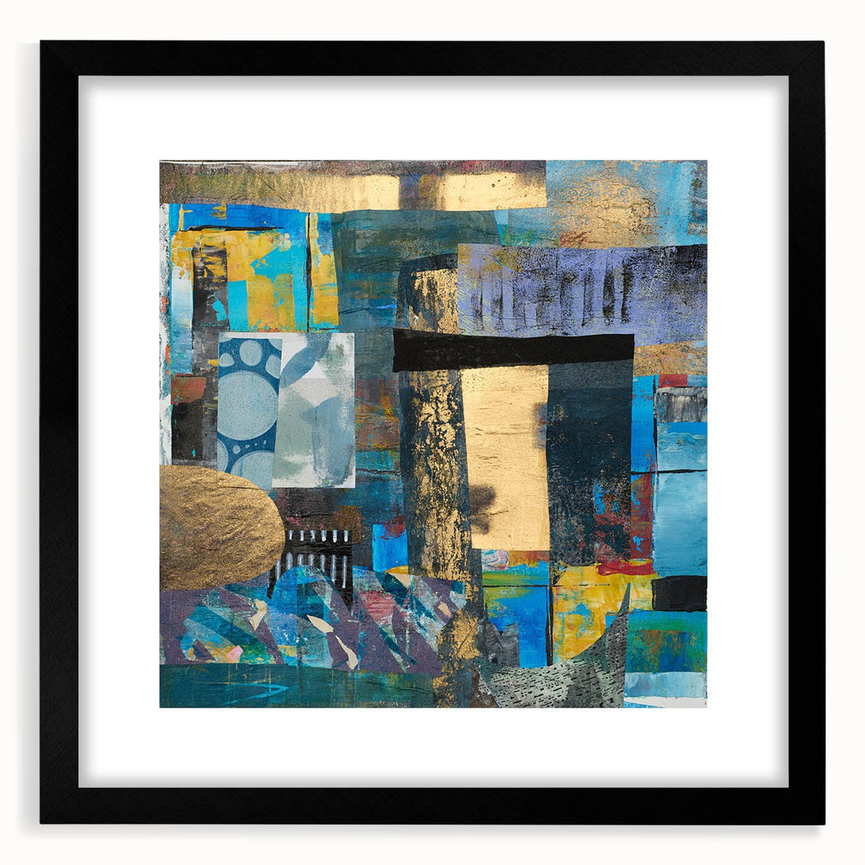 Bold Moody Modern Wall Art - Abstract Blue & Gold Geometric Print
