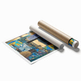 Bold Moody Modern Wall Art - Abstract Blue & Gold Geometric Print