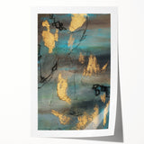 Elegant Moody Modern Wall Art - Abstract Teal, Gold & Gray Print