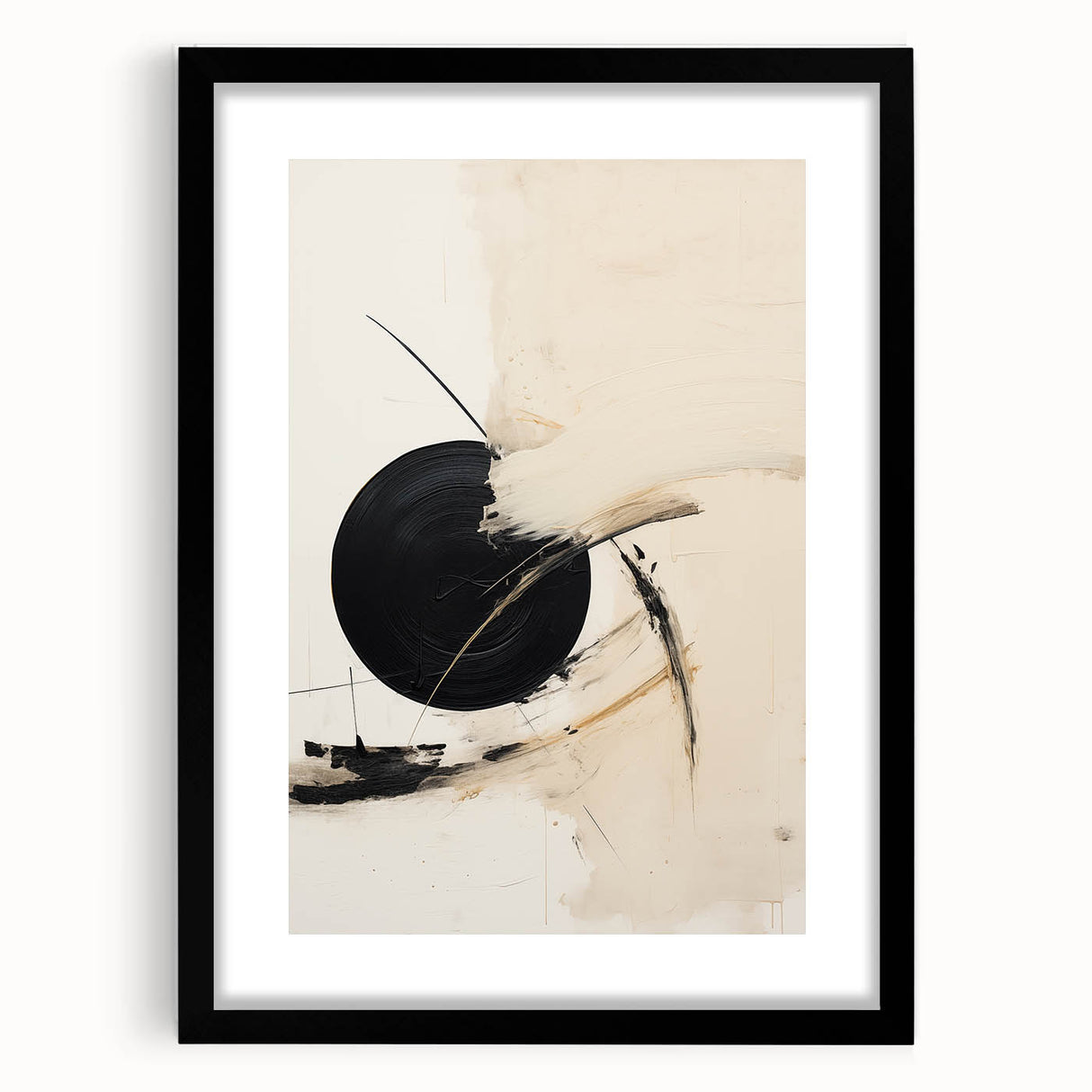 Modern Geometric Wall Art – Minimalist Abstract Black Circle Painting