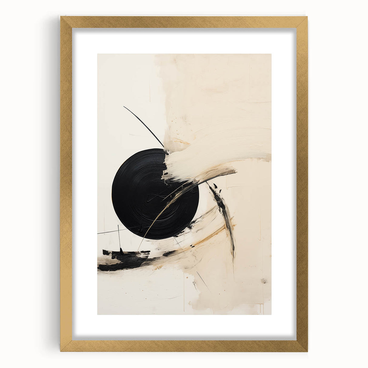 Modern Geometric Wall Art – Minimalist Abstract Black Circle Painting