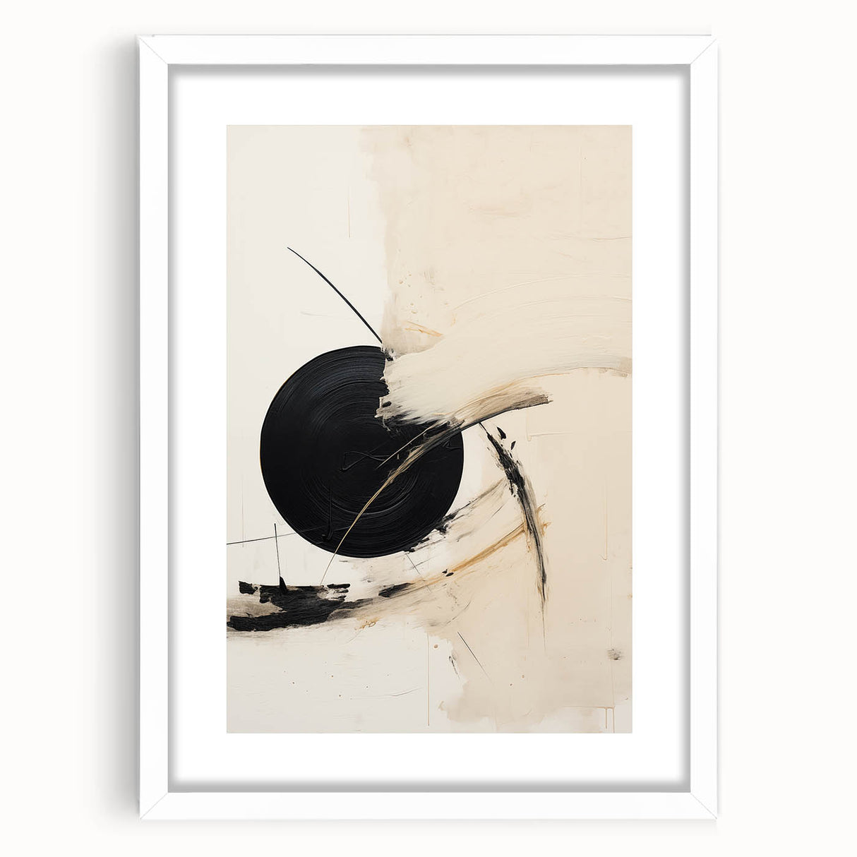 Modern Geometric Wall Art – Minimalist Abstract Black Circle Painting