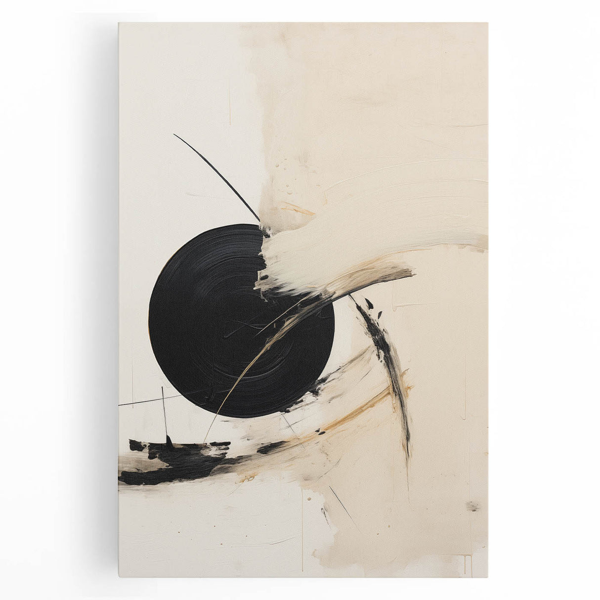 Modern Geometric Wall Art – Minimalist Abstract Black Circle Painting